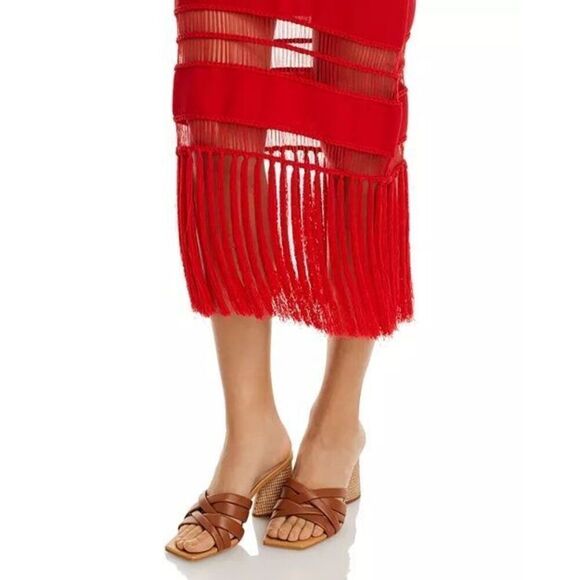 Cult Gaia Women's Red Kiki Knit Sleeveless Fringe Hem Midi Dress Size Large NWOT - Picture 5 of 11